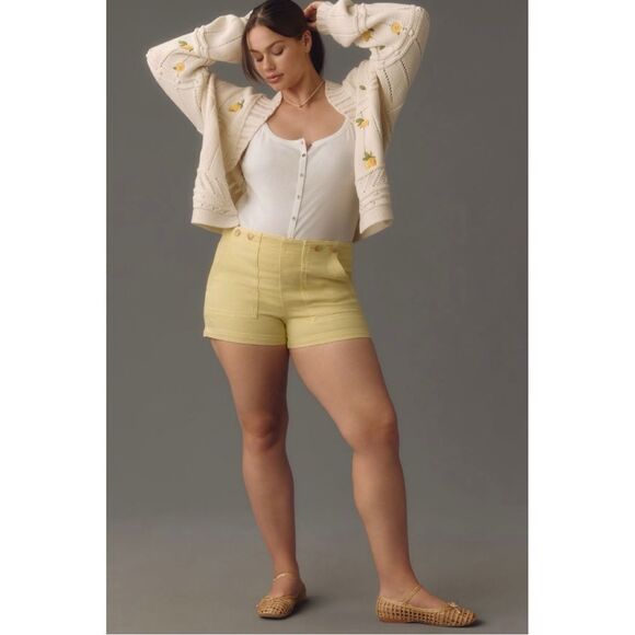 NEW Anthropologie Pilcro Kit Regenerative Cinch Yellow Cotton Shorts Plus 22W - Picture 1 of 3